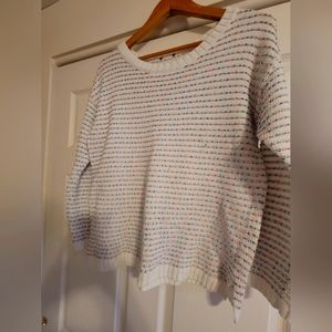 Cream sweater with bright color lines